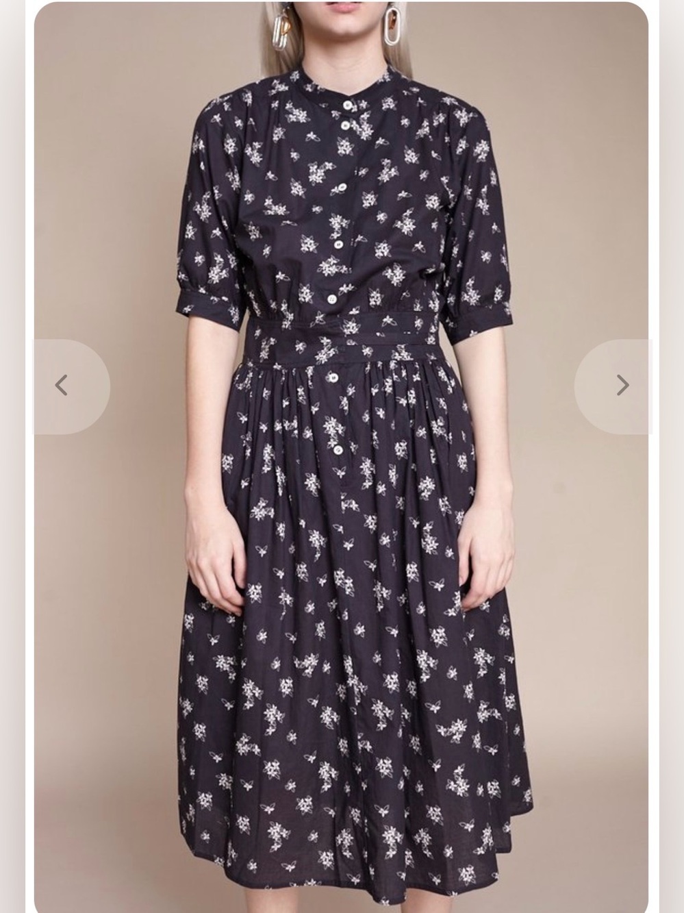 Warm NYC Montessori Dress Black Floral sz 2(6-8US) Cotton Button Front Midi EUC - Picture 2 of 16